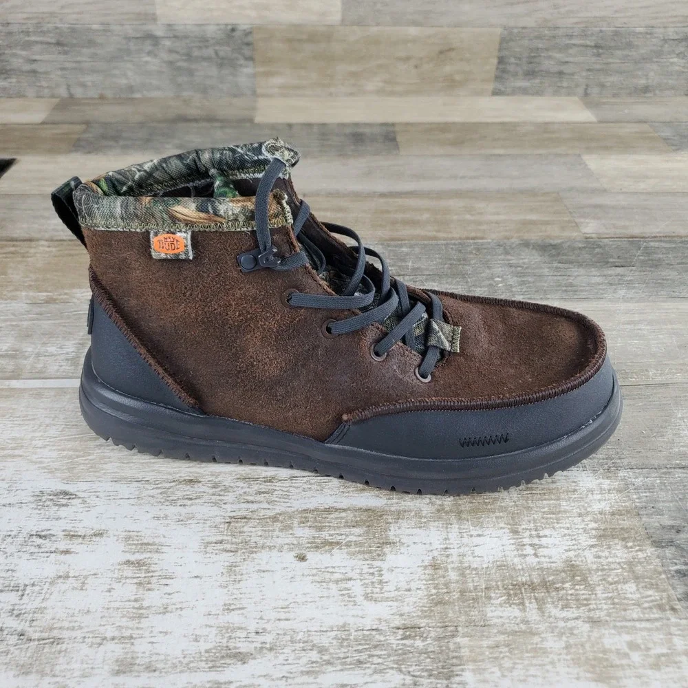 Hey Dude Bradley Realtree Edge Suede Mens Ankle Boots Sz 10 Mole Brown Camo
